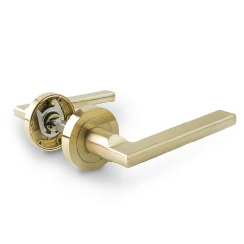 MAÇANETA ALUMÍNIO COM ROSETA HANDLOCK RETA OURO MATE