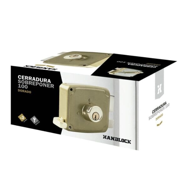 FECHADURA SOBREPOR DOURADA HANDLOCK DIREITA 100MM - Image 2