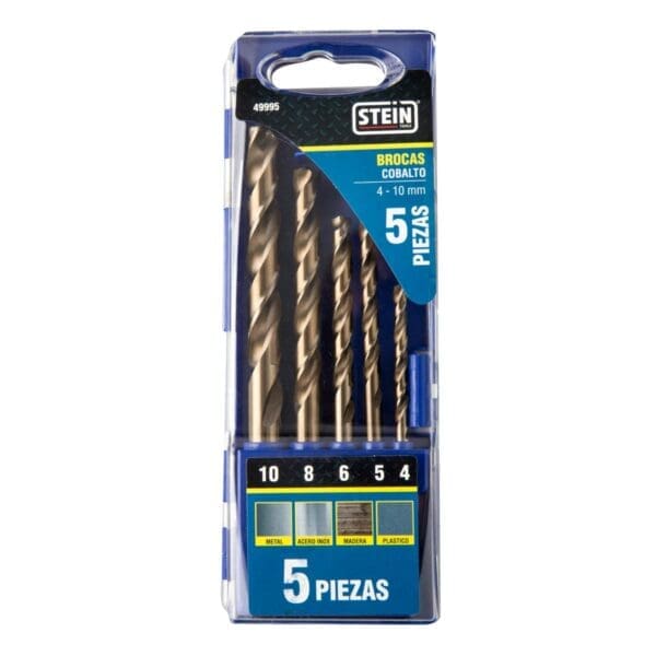 JOGO BROCAS COBALTO STEIN 4 A 10 MM DIN 338 5 PEÇAS